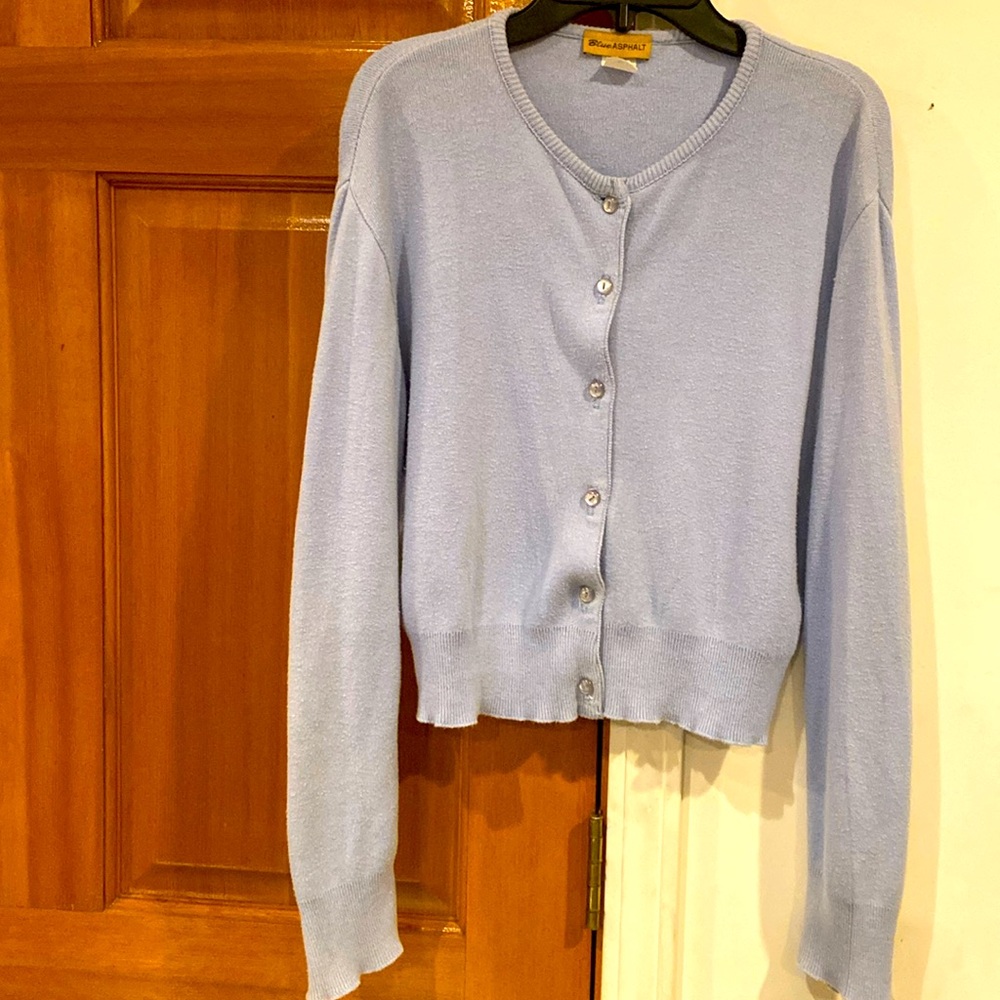 GUC! Juniors women’s size L, vintage Blue Asphalt light blue cropped cardigan!